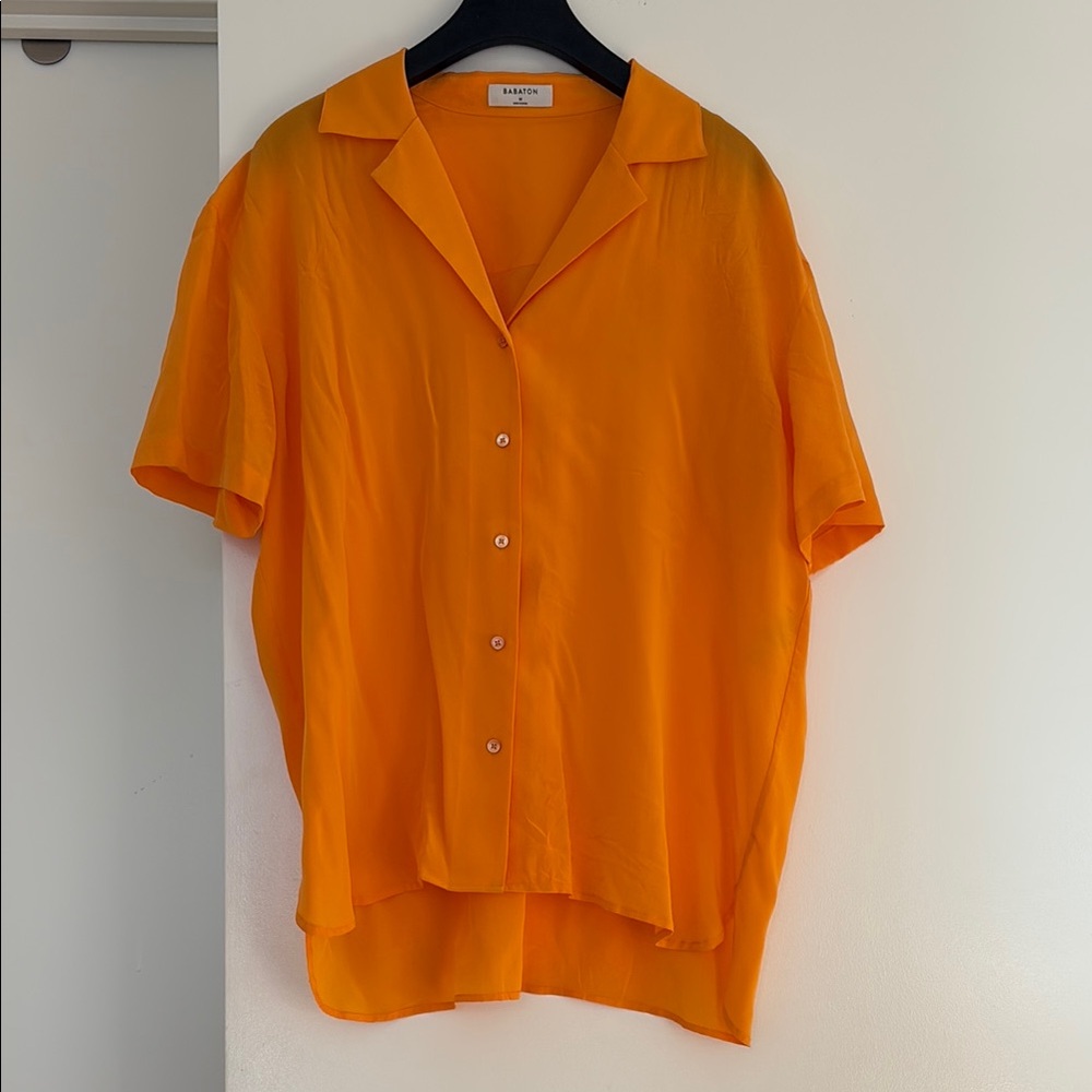 Babaton Orange Button Down Shirt with Camp Collar